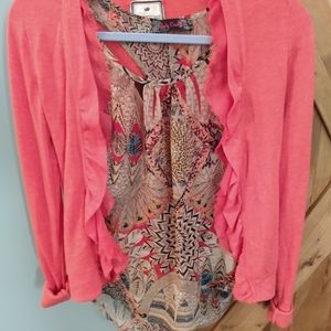 🌼 Cardigan with printed tank top
